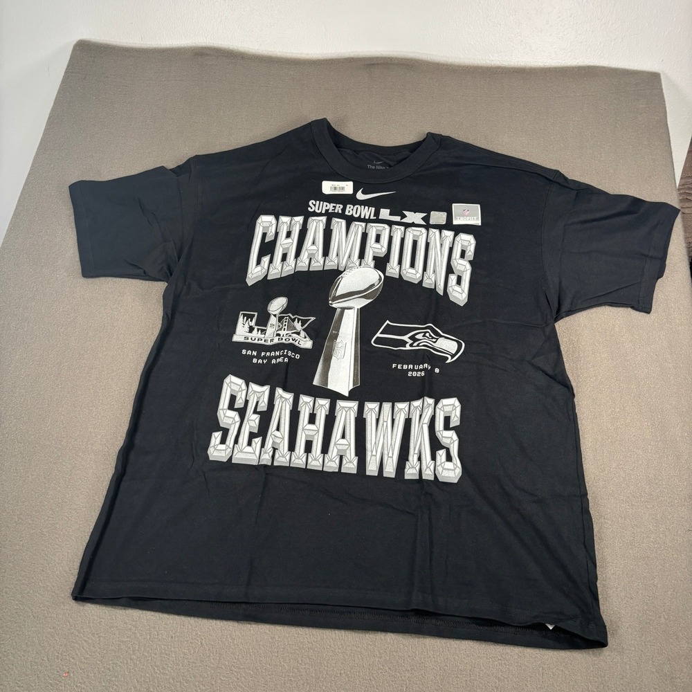 Nike Seattle Seahawks Super Bowl LX Champions Shirt Mens XL Black Trophy Tee